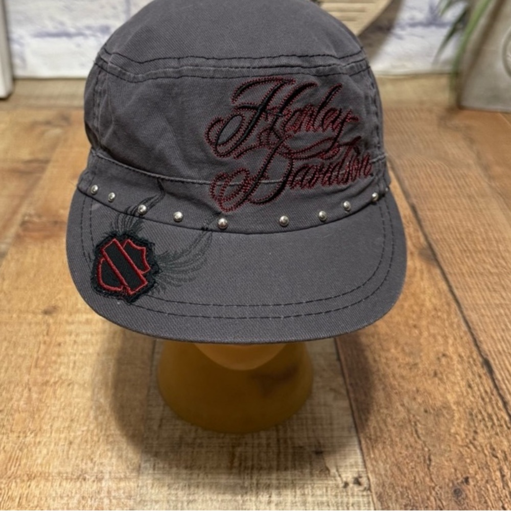 Harley Davidson Hat ‘Cadet’ Style Women  Studded SEXY Skull Cap Back lace up